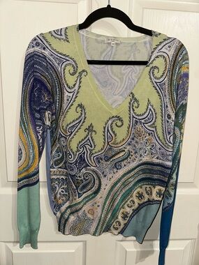 Etro Multicolor Paisley V-Neck Sweater 44 Spring summer